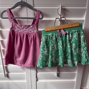 Mini Boden Pink Top and Green Skort Set